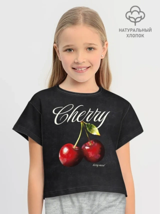 Футболка для девочки укороченная оверсайз из хлопка / Cherry