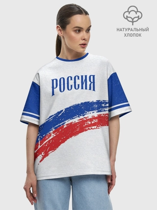 Футболка женская оверсайз из хлопка / Россия Триколор