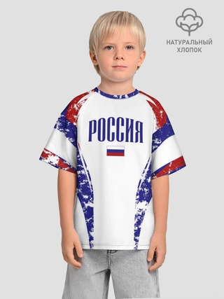Футболка детская оверсайз из хлопка / Россия флаг