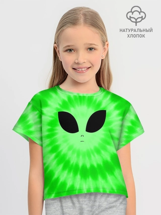 Футболка для девочки укороченная оверсайз из хлопка / tie-dye