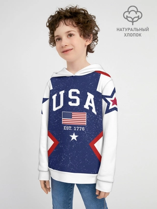 Худи детское из хлопка / USA BlueWhite
