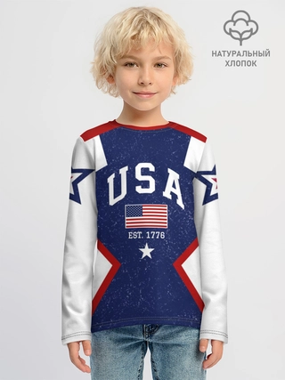 Лонгслив детский из хлопка / USA BlueWhite
