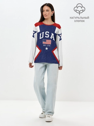 Лонгслив женский из хлопка / USA BlueWhite