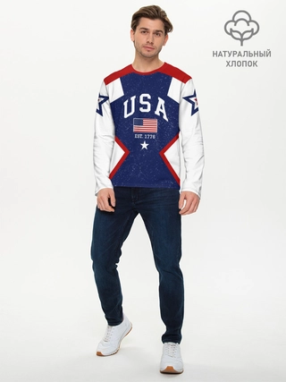 Лонгслив мужской из хлопка / USA BlueWhite