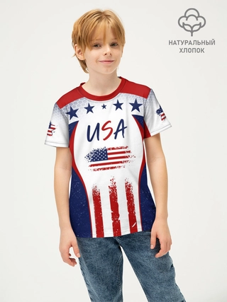 Футболка детская базовая из хлопка / USA RedBlue