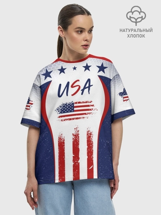 Футболка женская оверсайз из хлопка / USA RedBlue
